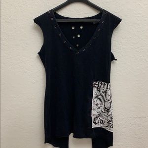 Affliction Black Shirt Size M Skull Patchwork
